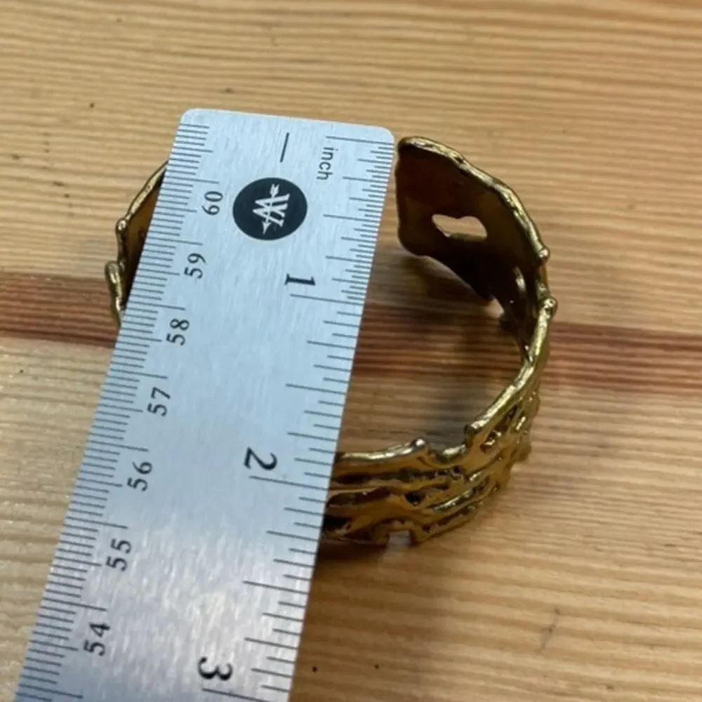 Vintage Spain Brass Cuff Bracelet Wide Abstract Boho Statement,
